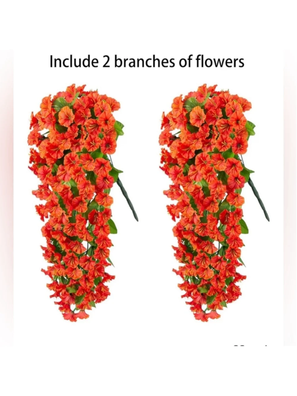 NEW 2PC Silk Faux Orange Morning Glory Hanging Floral Outdoor Trailing UV Resist